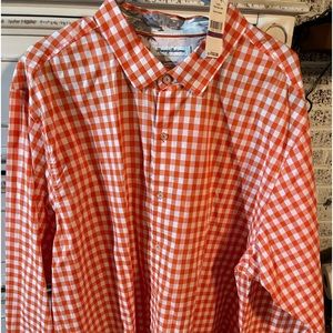 Tommy Bahama button down dress shirt nwt orange and white check